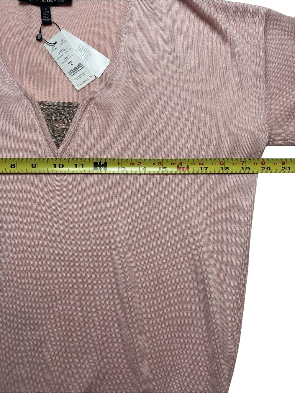 NWT WHBM Heather Rose Pink Ball Chain V-Neck Tunic Sweater S *Subtle Flaw - Picture 6 of 10